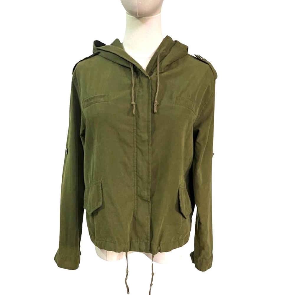 Brandy Melville Olive Green Utility Jacket Hoodie One Size Lightweight Layer Y2K